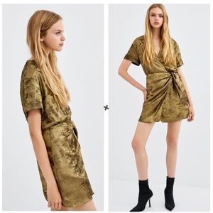 Zara gold bronze mini wrap cocktail dress NWT